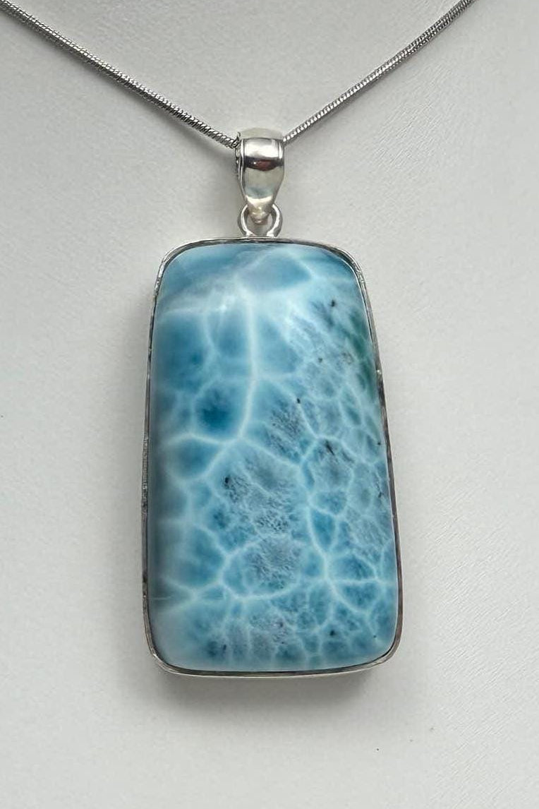 Extra Large Larimar Pendant Necklace | 40.7g Rectangular Caribbean Blue Boho Statement Jewelry