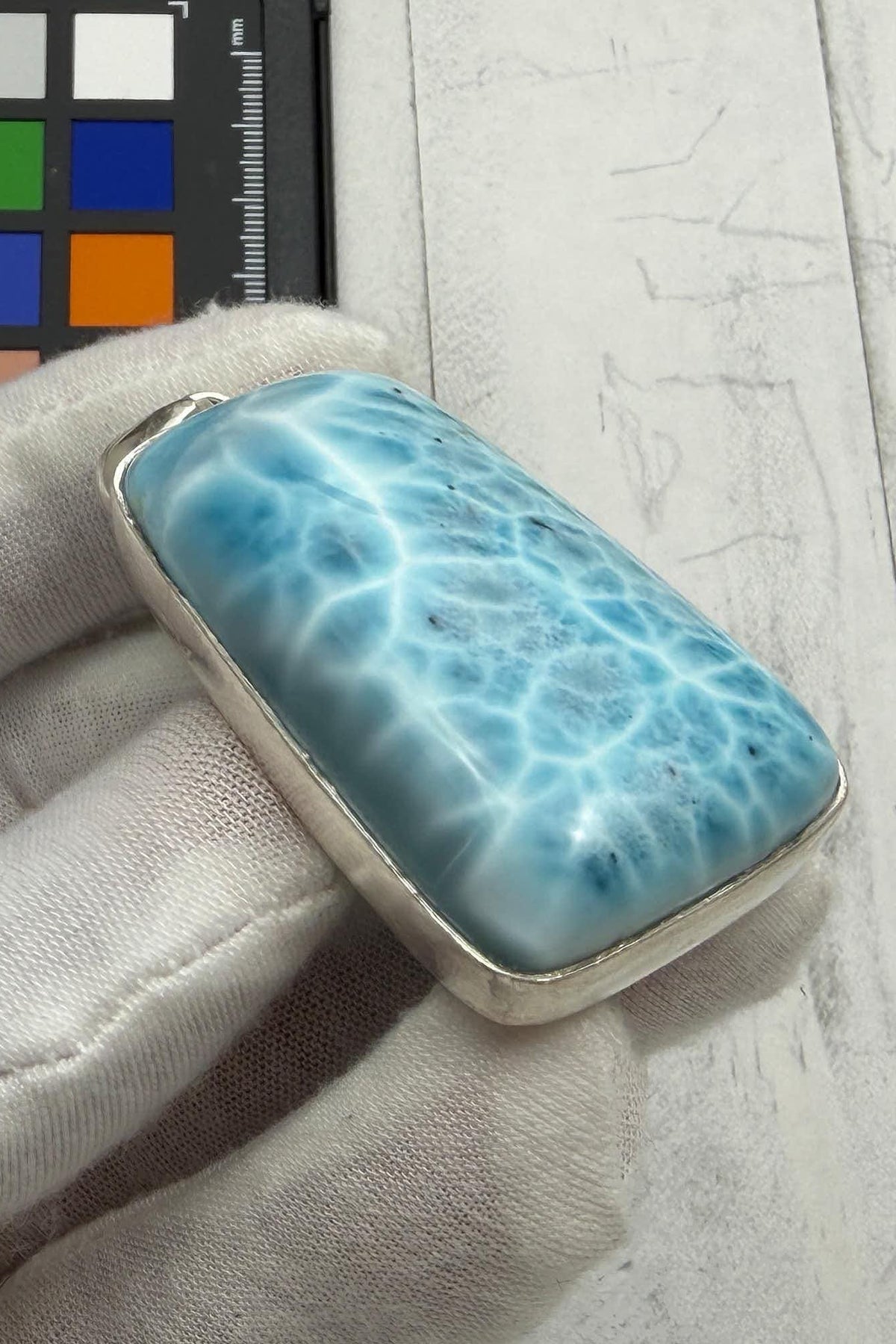Extra Large Larimar Pendant Necklace | 40.7g Rectangular Caribbean Blue Boho Statement Jewelry