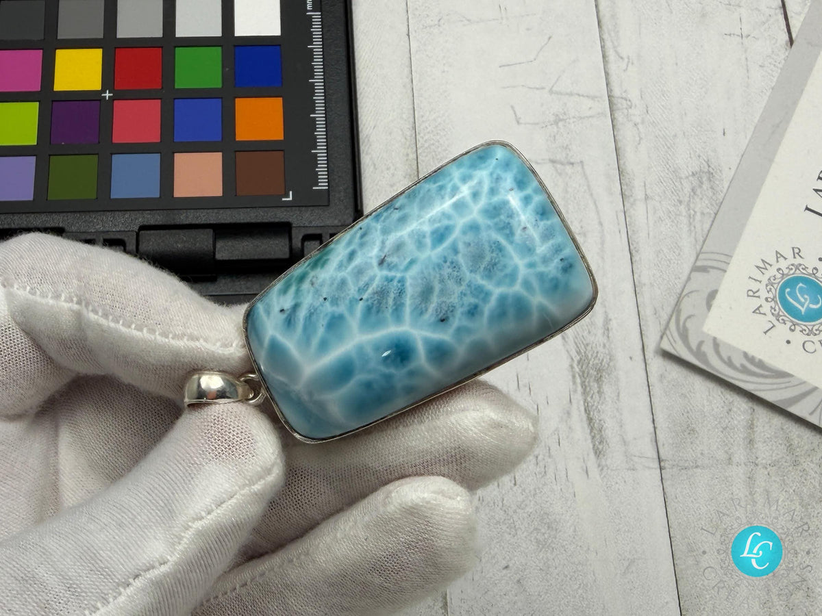 Extra Large Larimar Pendant Necklace | 40.7g Rectangular Caribbean Blue Boho Statement Jewelry
