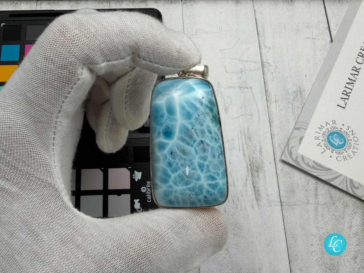 Extra Large Larimar Pendant Necklace | 40.7g Rectangular Caribbean Blue Boho Statement Jewelry