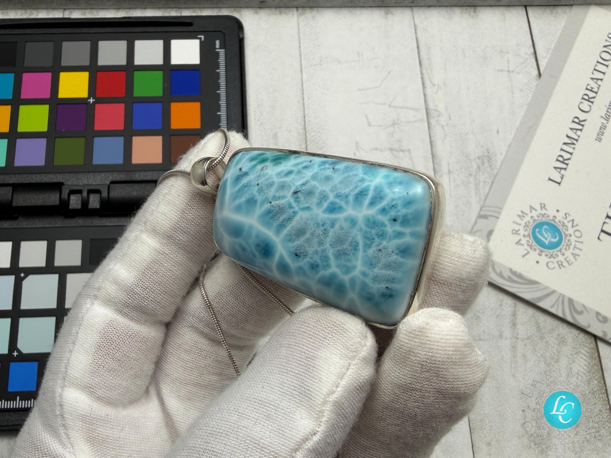 Extra Large Larimar Pendant Necklace | 40.7g Rectangular Caribbean Blue Boho Statement Jewelry