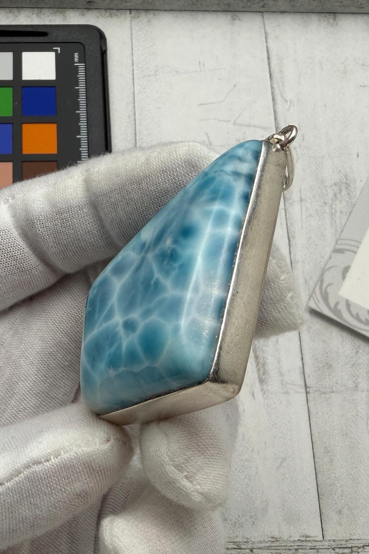 Larimar Pendant Double-Sided Polished 925 Sterling Silver Teardrop Necklace Dominican Gemstone Jewelry