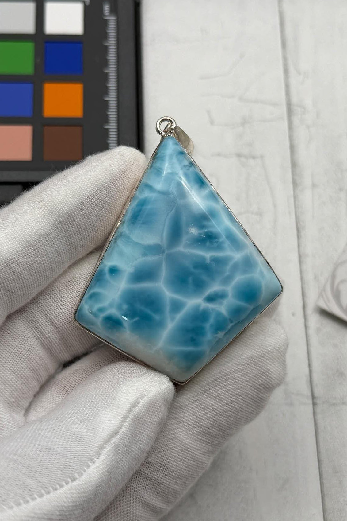 Larimar Pendant Double-Sided Polished 925 Sterling Silver Teardrop Necklace Dominican Gemstone Jewelry