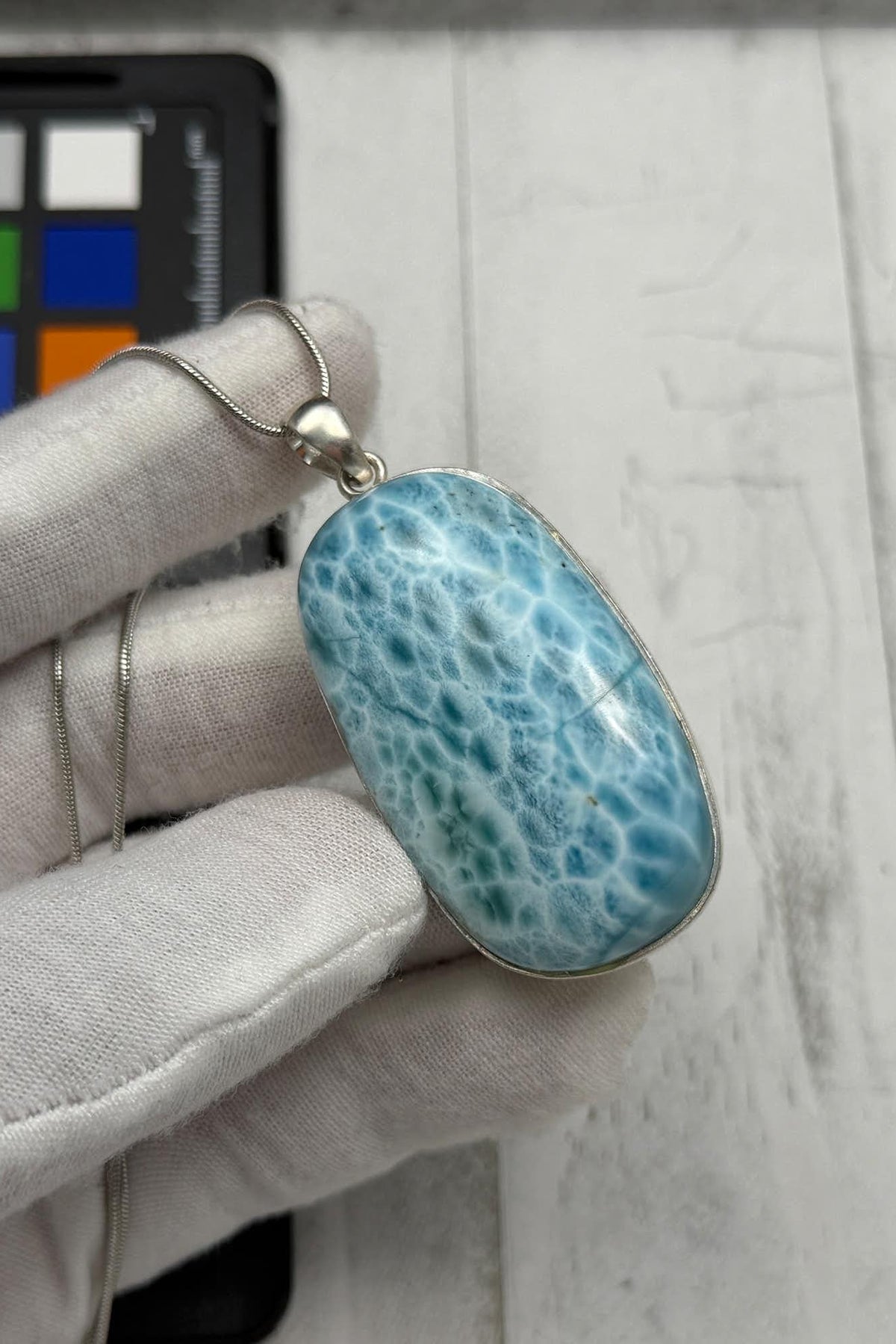 Large AAA Dominican Larimar Pendant, Sterling Silver Statement Jewelry, Ocean Blue Sea Stone