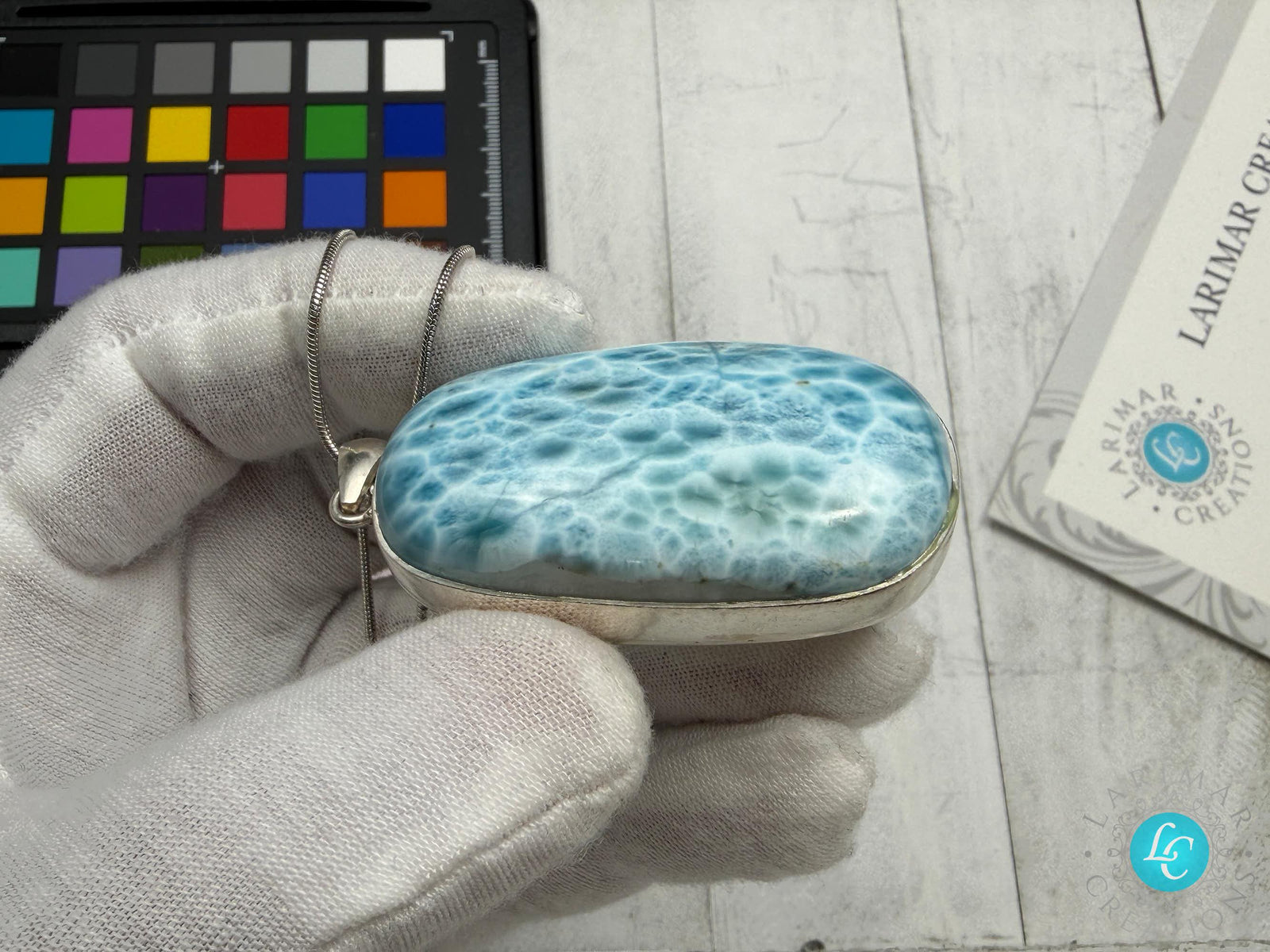 Large AAA Dominican Larimar Pendant, Sterling Silver Statement Jewelry, Ocean Blue Sea Stone