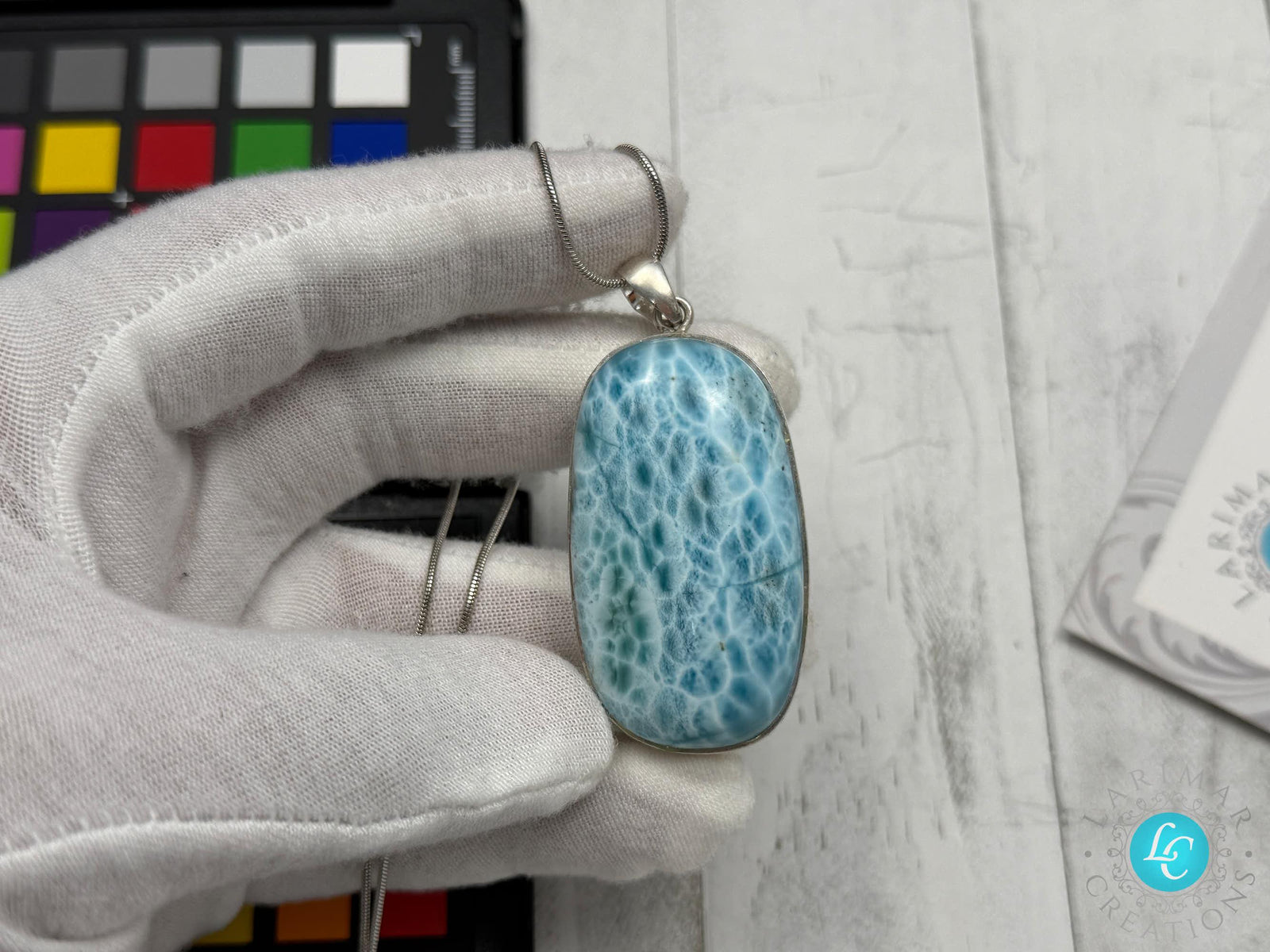 Large AAA Dominican Larimar Pendant, Sterling Silver Statement Jewelry, Ocean Blue Sea Stone