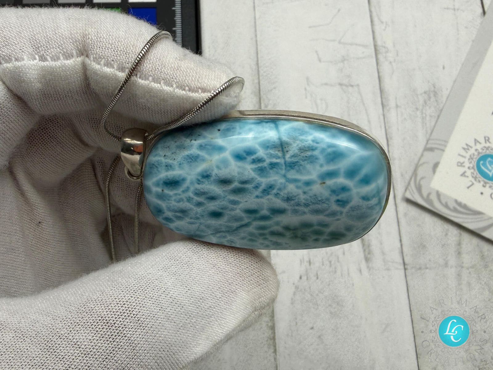 Large AAA Dominican Larimar Pendant, Sterling Silver Statement Jewelry, Ocean Blue Sea Stone