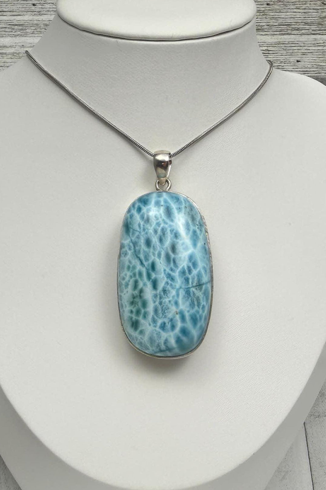 Large AAA Dominican Larimar Pendant, Sterling Silver Statement Jewelry, Ocean Blue Sea Stone