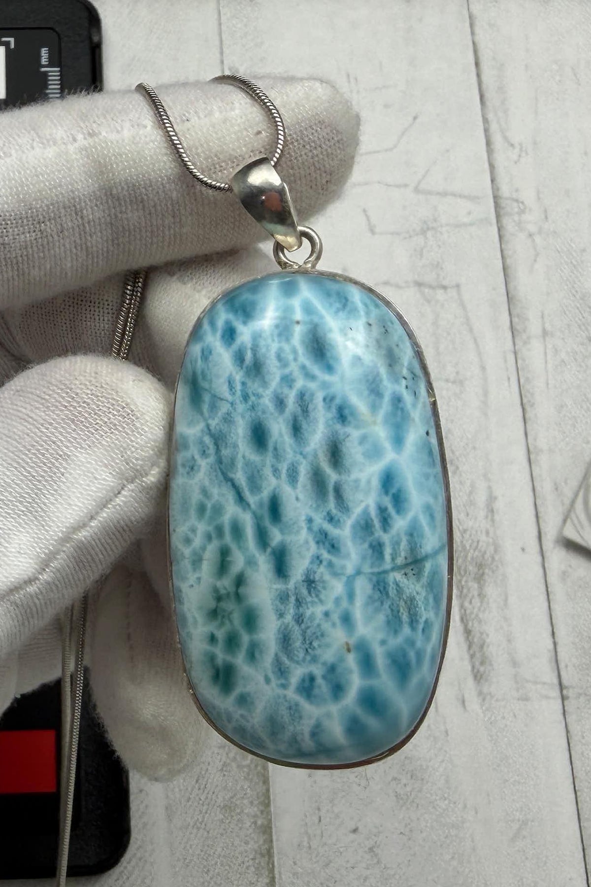 Large AAA Dominican Larimar Pendant, Sterling Silver Statement Jewelry, Ocean Blue Sea Stone