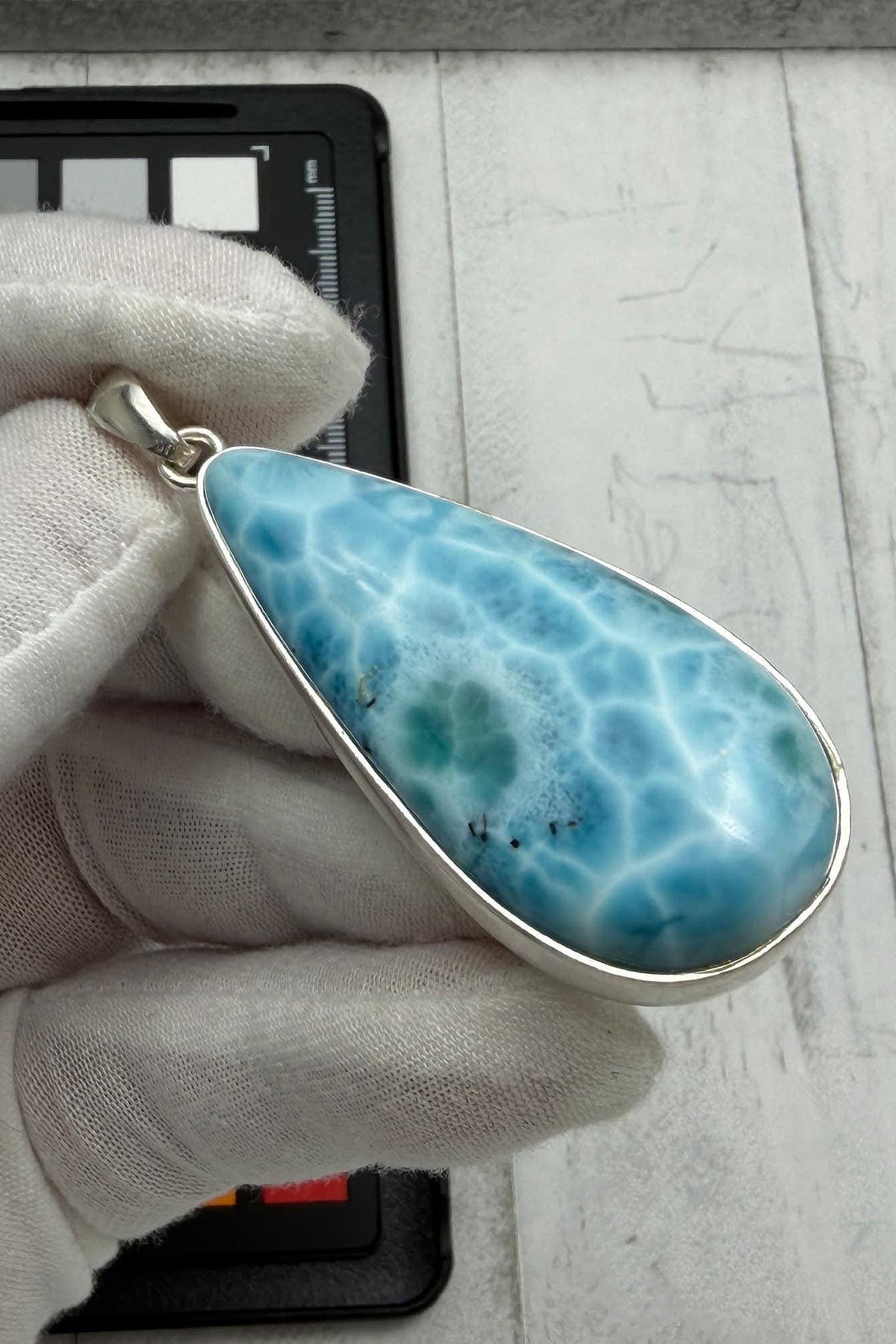 Large Larimar Teardrop Pendant Necklace | Natural Caribbean Blue Boho Statement Jewelry