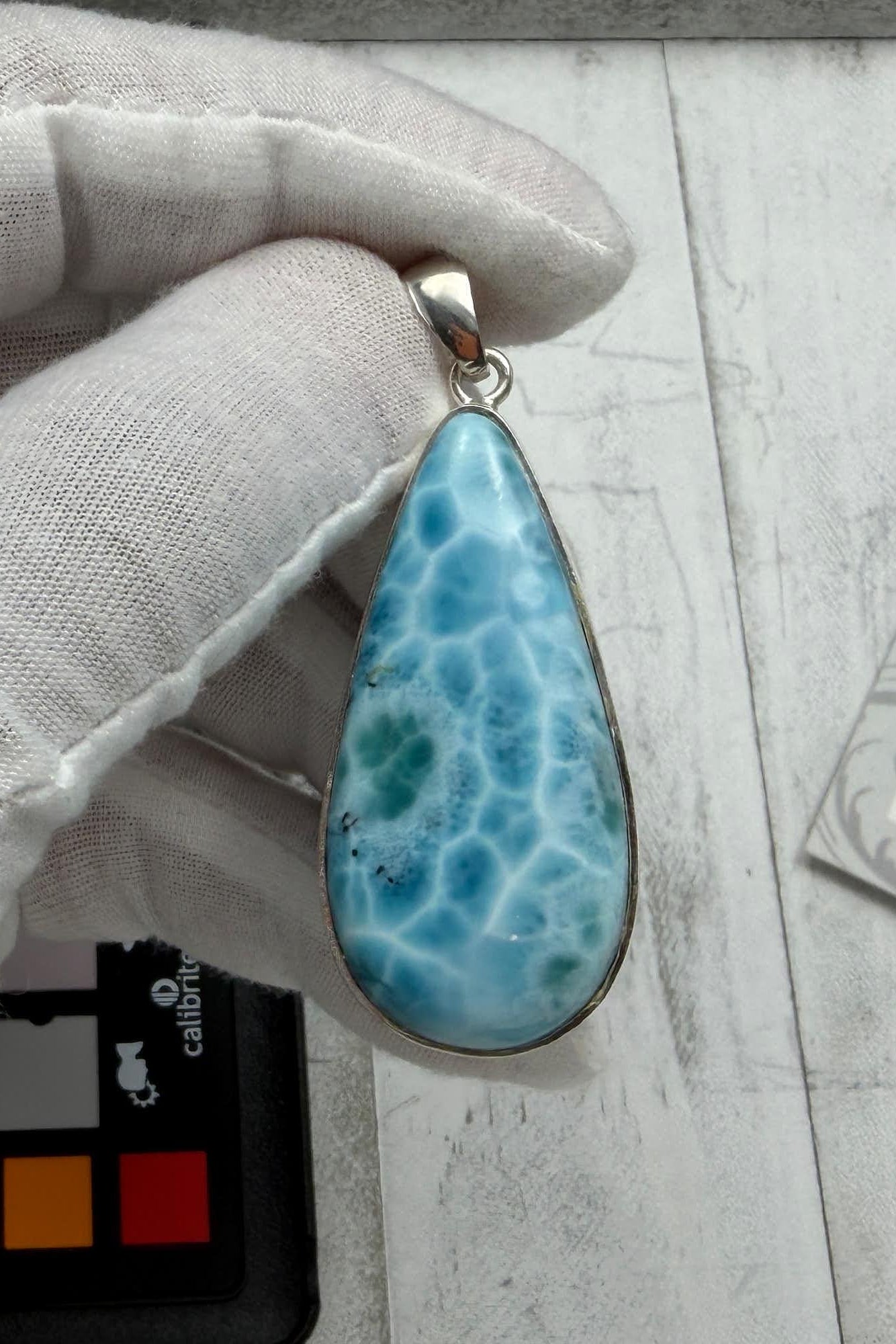 Large Larimar Teardrop Pendant Necklace | Natural Caribbean Blue Boho Statement Jewelry