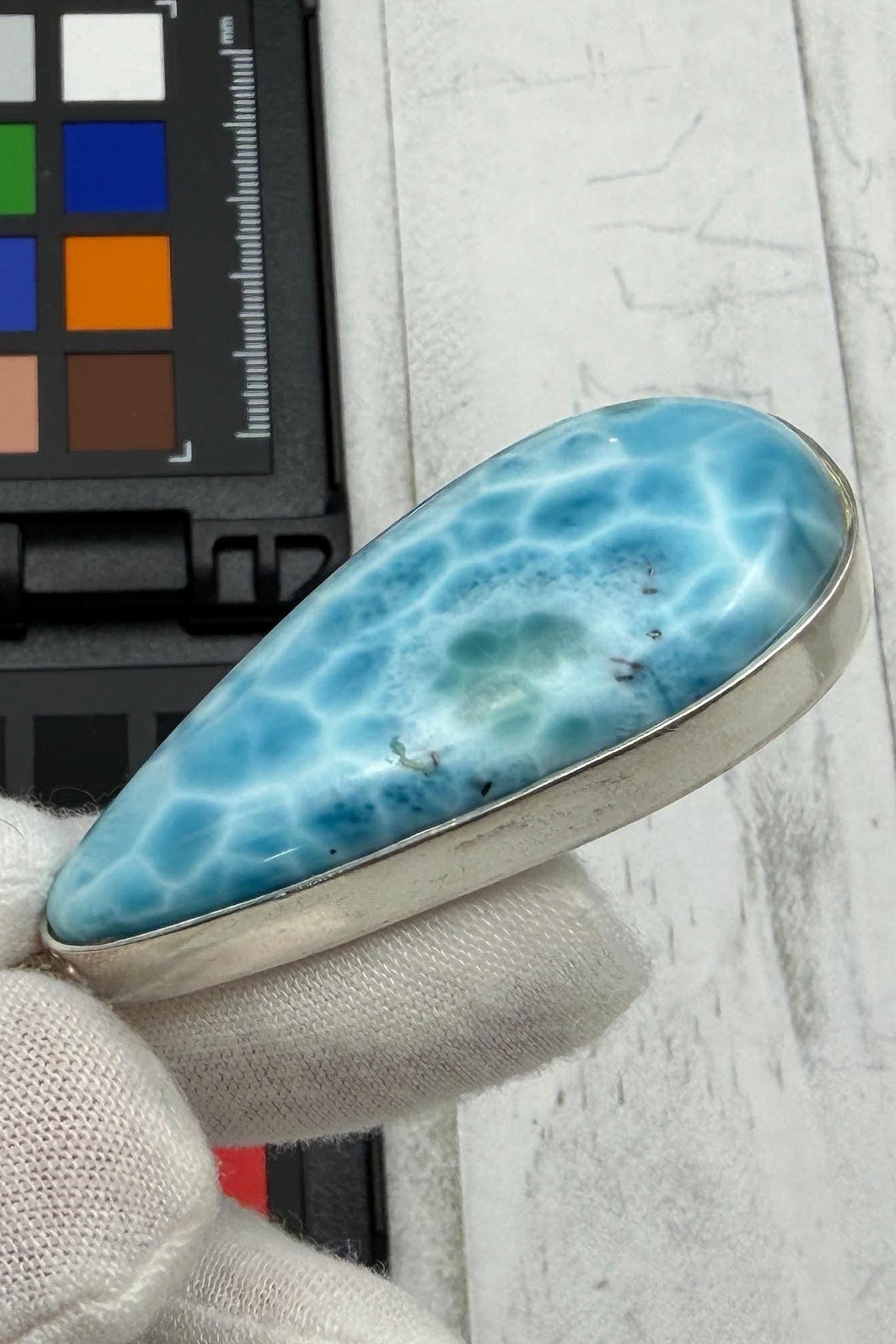 Large Larimar Teardrop Pendant Necklace | Natural Caribbean Blue Boho Statement Jewelry
