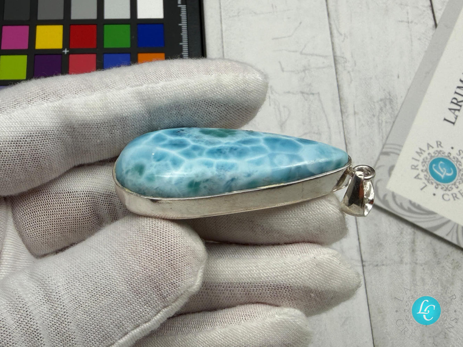 Large Larimar Teardrop Pendant Necklace | Natural Caribbean Blue Boho Statement Jewelry