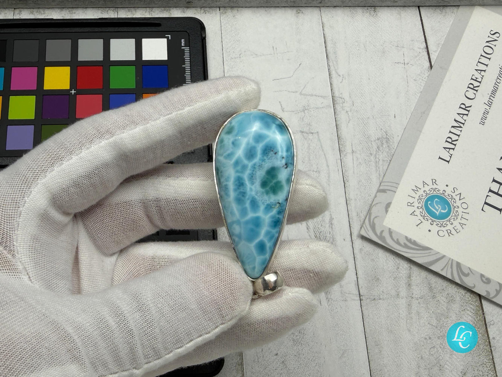 Large Larimar Teardrop Pendant Necklace | Natural Caribbean Blue Boho Statement Jewelry