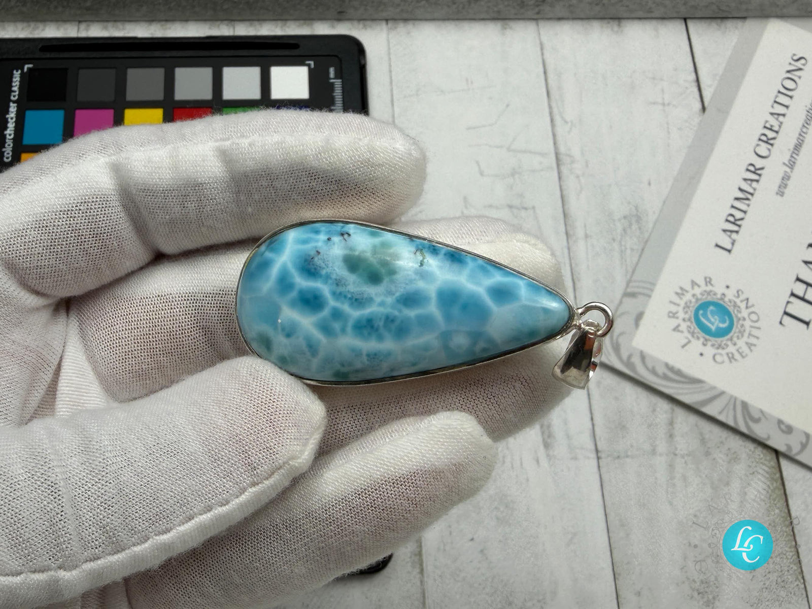 Large Larimar Teardrop Pendant Necklace | Natural Caribbean Blue Boho Statement Jewelry