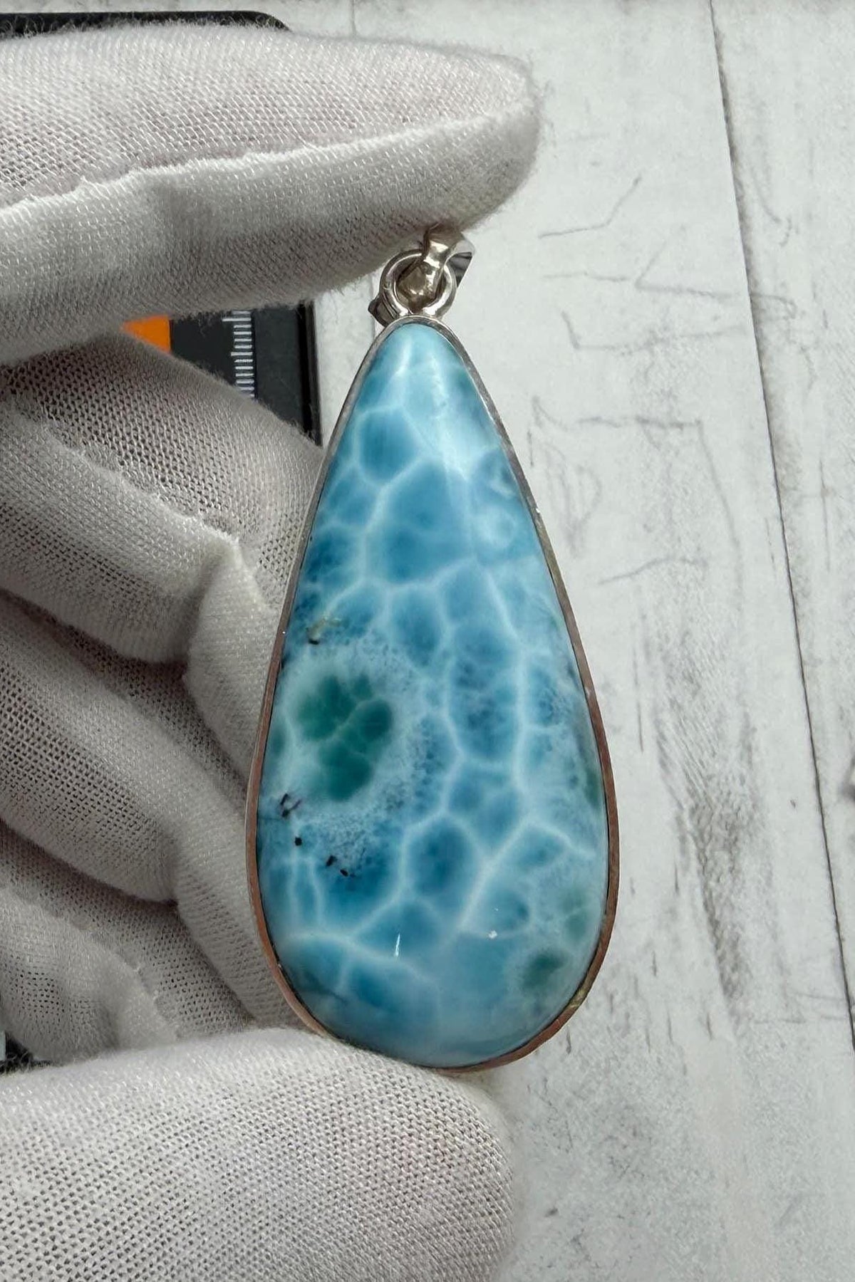 Large Larimar Teardrop Pendant Necklace | Natural Caribbean Blue Boho Statement Jewelry