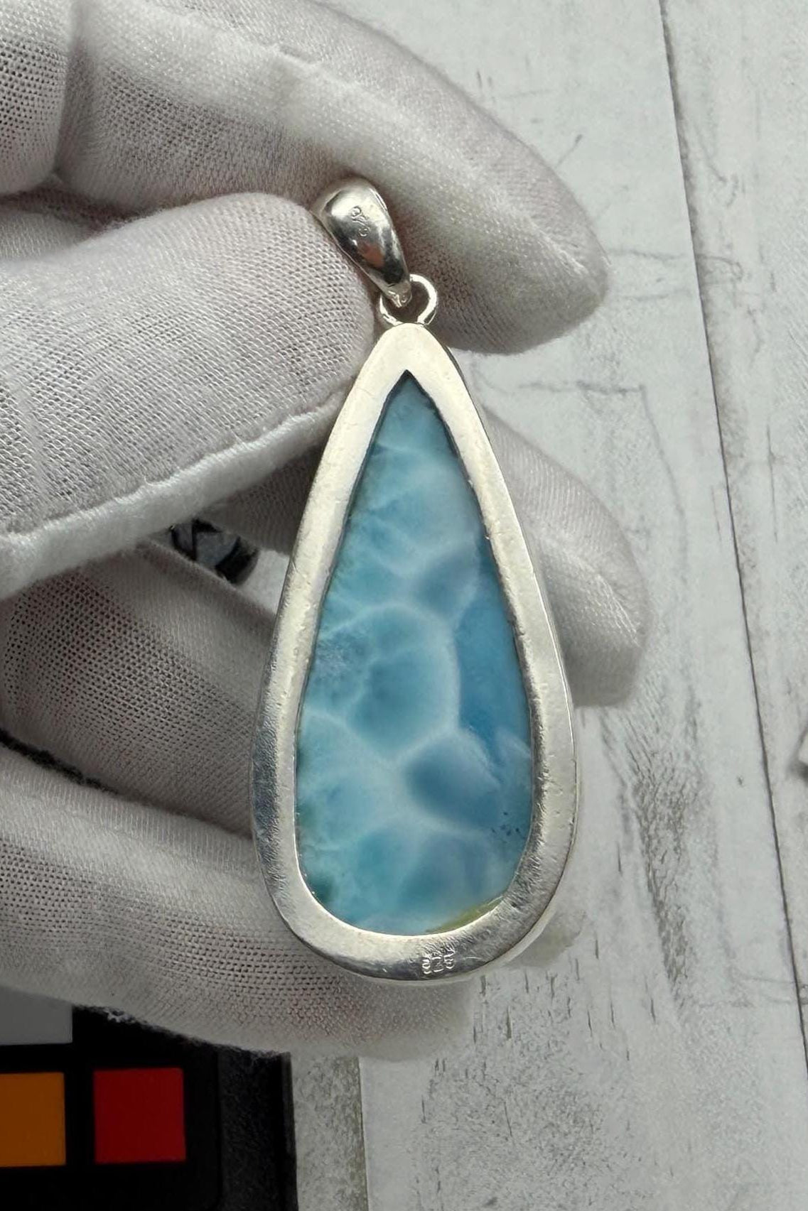 Large Larimar Teardrop Pendant Necklace | Natural Caribbean Blue Boho Statement Jewelry