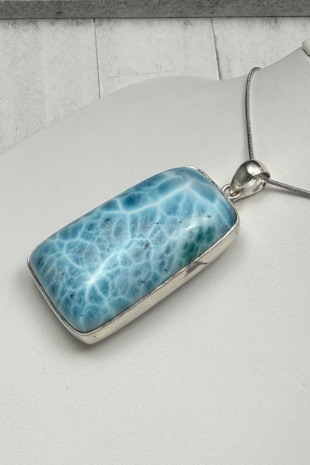 Extra Large Larimar Pendant Necklace | 40.7g Rectangular Caribbean Blue Boho Statement Jewelry