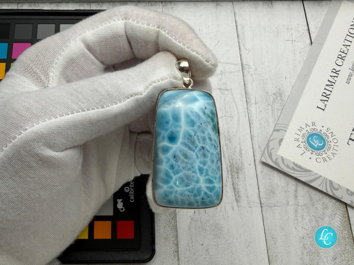 Extra Large Larimar Pendant Necklace | 40.7g Rectangular Caribbean Blue Boho Statement Jewelry