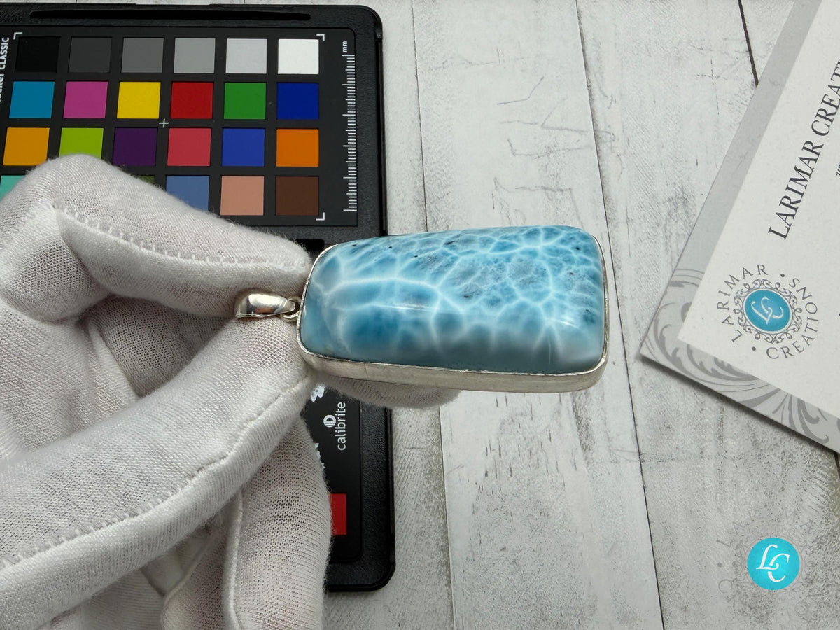 Extra Large Larimar Pendant Necklace | 40.7g Rectangular Caribbean Blue Boho Statement Jewelry