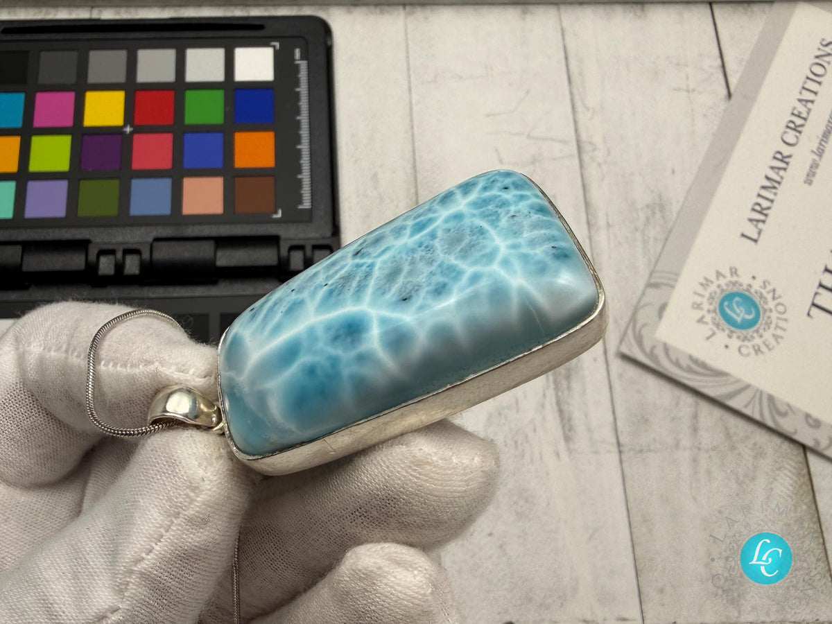 Extra Large Larimar Pendant Necklace | 40.7g Rectangular Caribbean Blue Boho Statement Jewelry