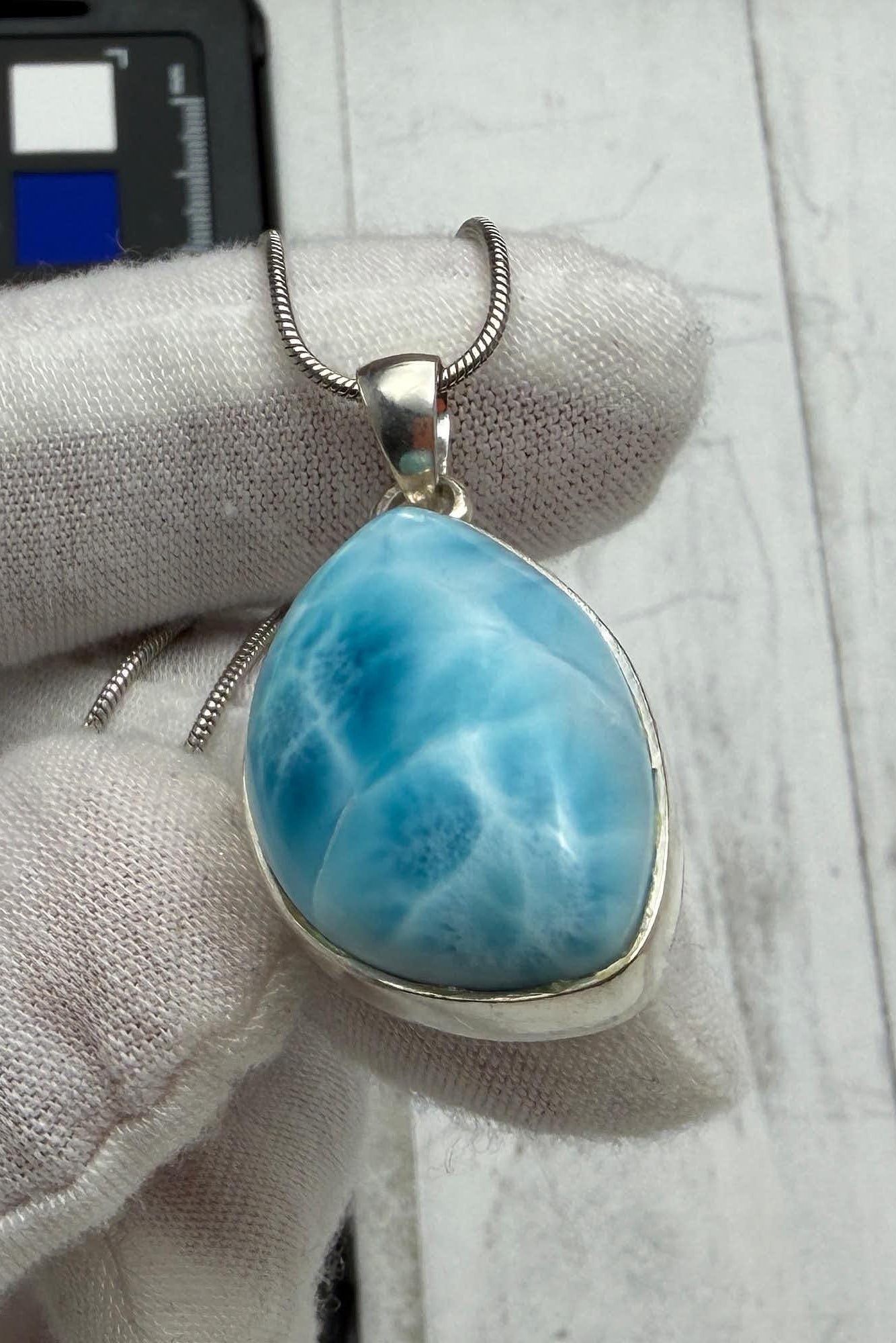 Larimar Oval Pendant Necklace, 925 Sterling Silver, Authentic Dominican Blue Gemstone, Boho Chic Jewelry, Gift for Her