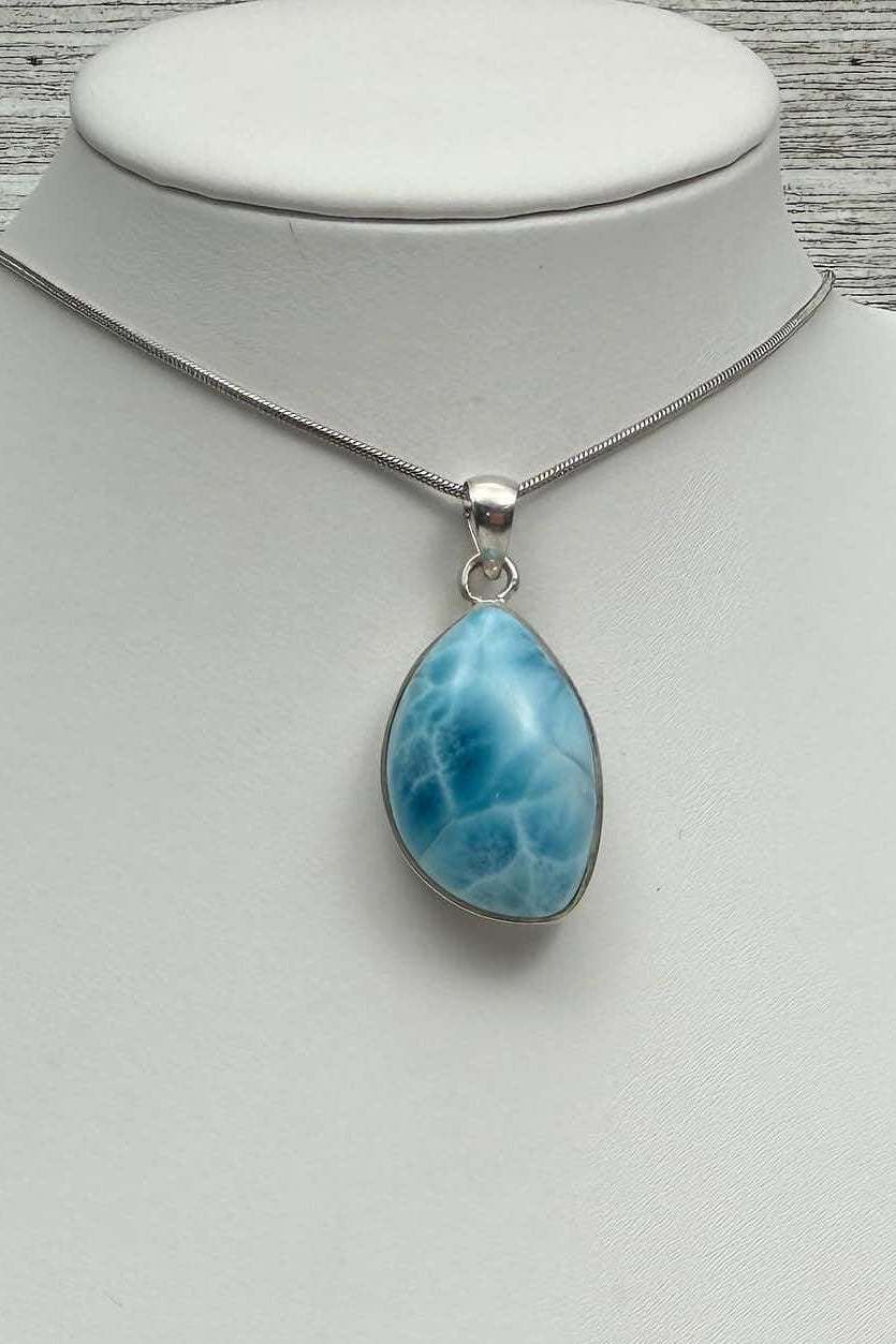 Larimar Oval Pendant Necklace, 925 Sterling Silver, Authentic Dominican Blue Gemstone, Boho Chic Jewelry, Gift for Her