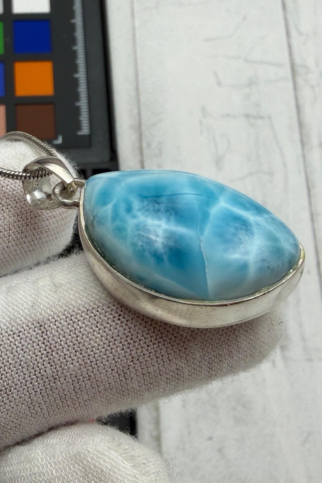 Larimar Oval Pendant Necklace, 925 Sterling Silver, Authentic Dominican Blue Gemstone, Boho Chic Jewelry, Gift for Her