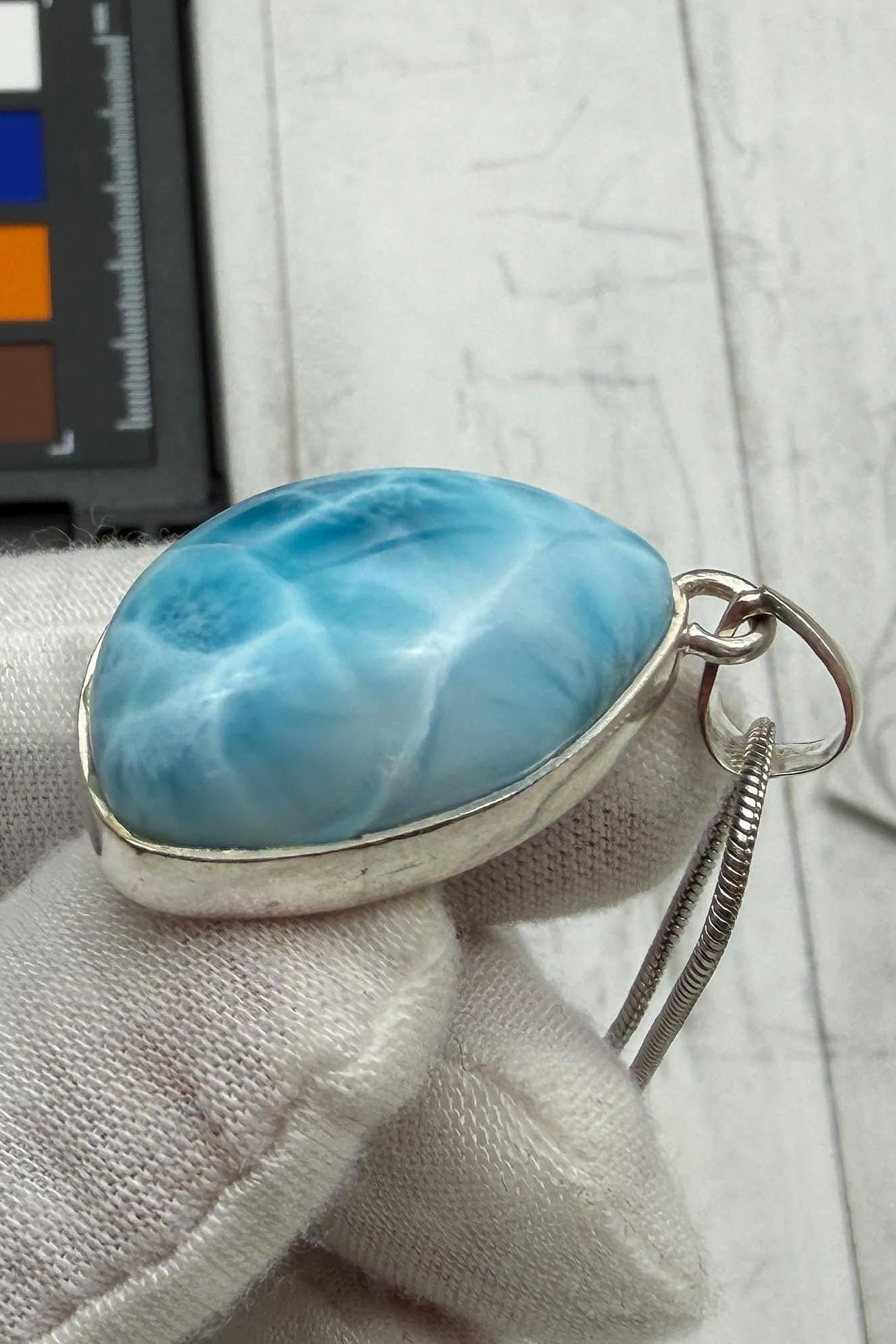 Larimar Oval Pendant Necklace, 925 Sterling Silver, Authentic Dominican Blue Gemstone, Boho Chic Jewelry, Gift for Her