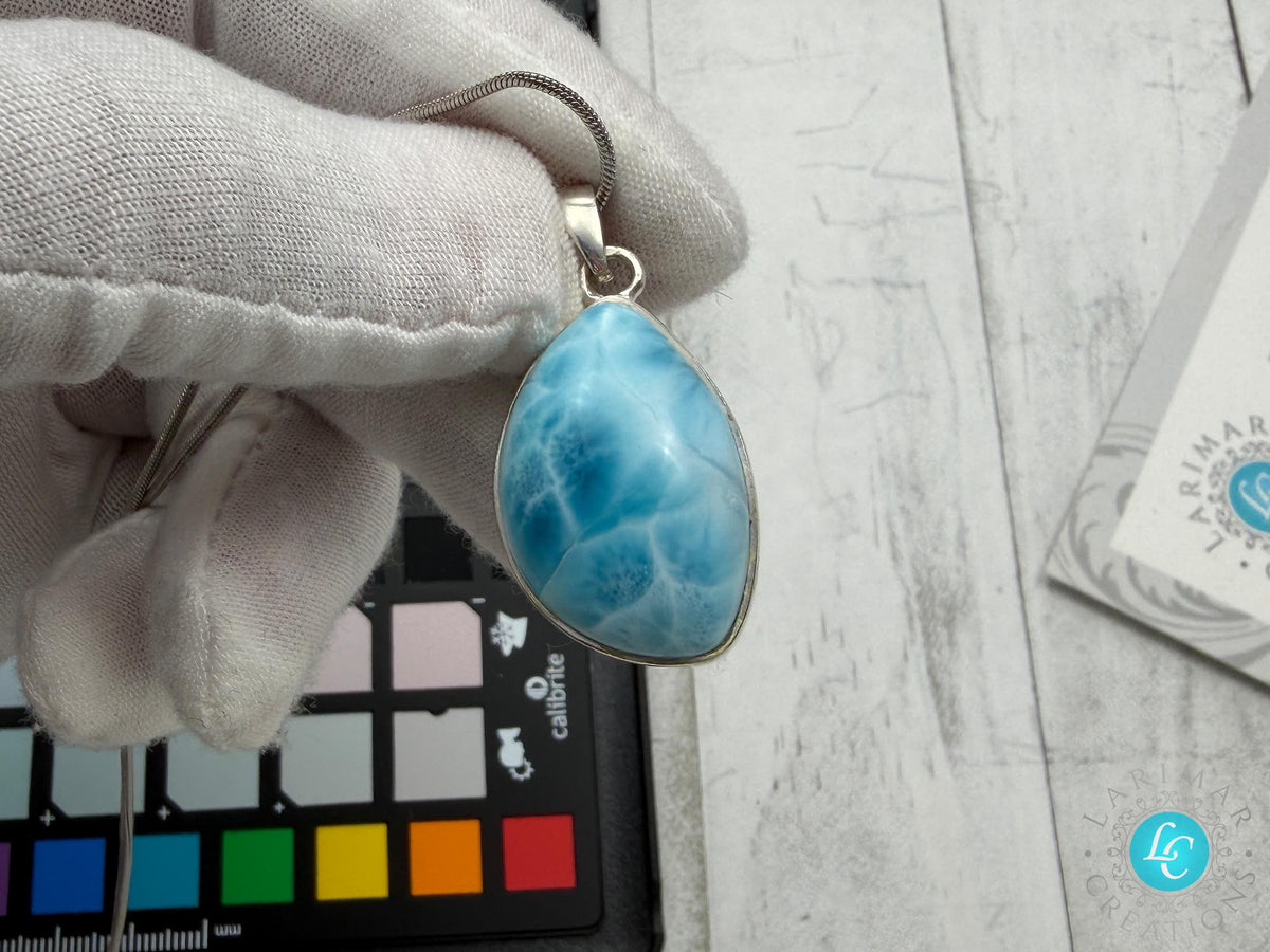 Larimar Oval Pendant Necklace, 925 Sterling Silver, Authentic Dominican Blue Gemstone, Boho Chic Jewelry, Gift for Her