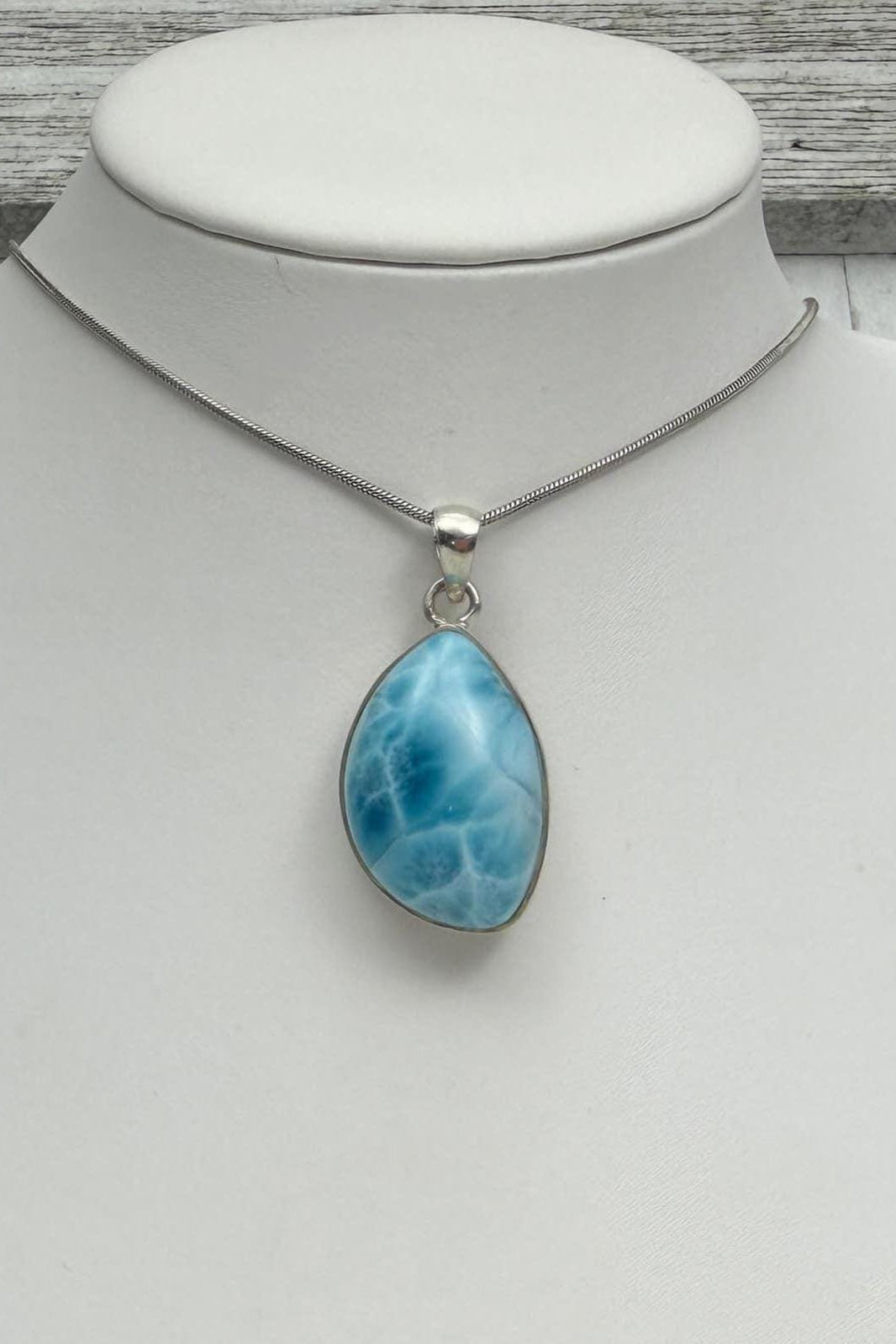 Larimar Oval Pendant Necklace, 925 Sterling Silver, Authentic Dominican Blue Gemstone, Boho Chic Jewelry, Gift for Her
