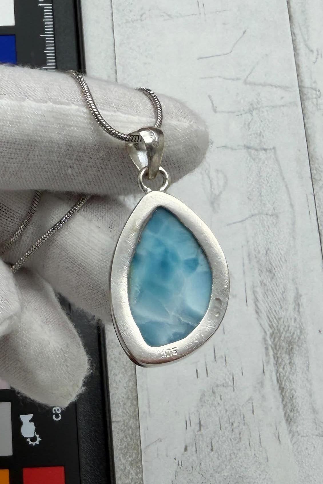 Larimar Oval Pendant Necklace, 925 Sterling Silver, Authentic Dominican Blue Gemstone, Boho Chic Jewelry, Gift for Her