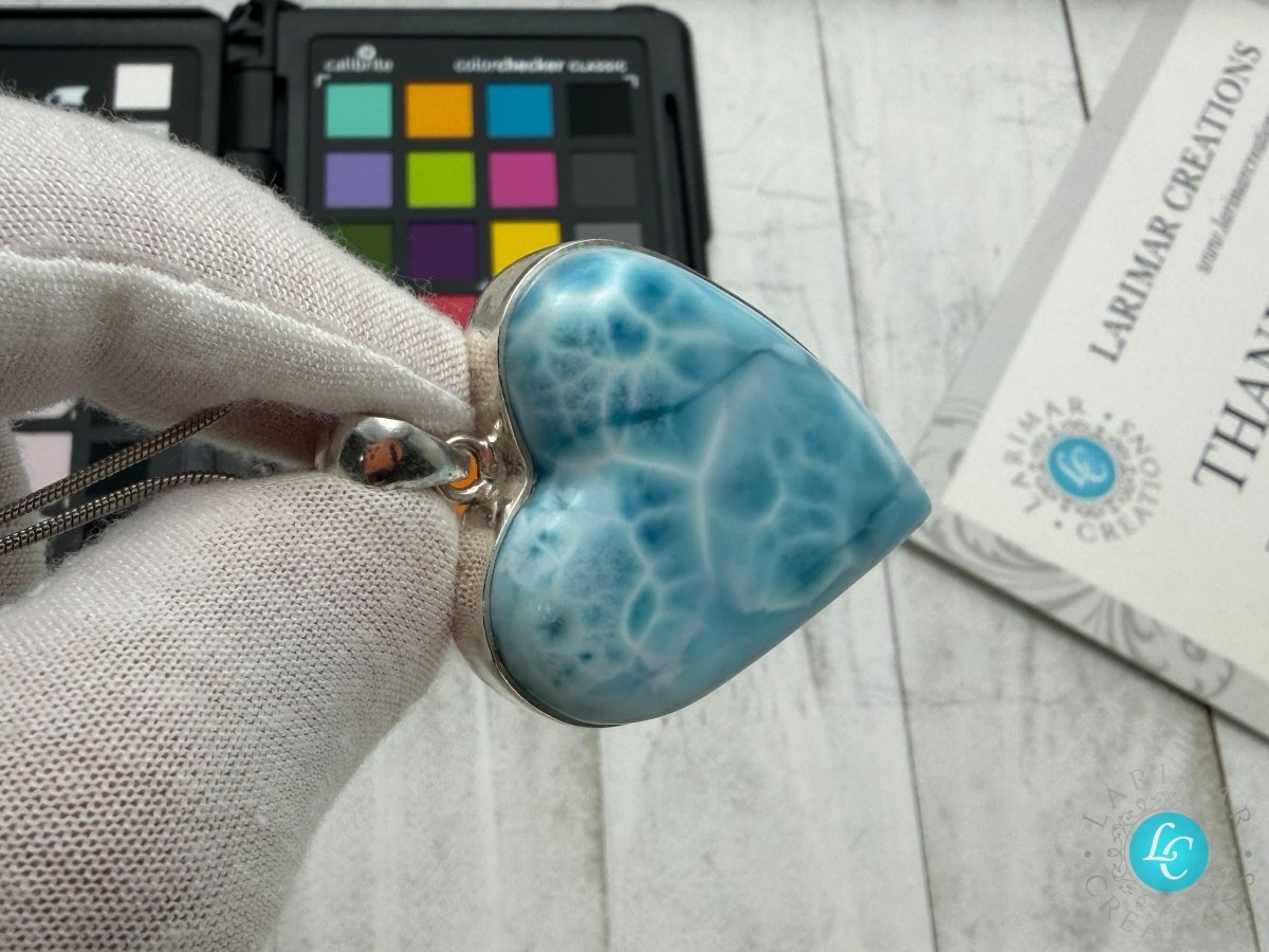 Large AAA Larimar Heart Pendant | Sterling SIlver - Larimar Creations