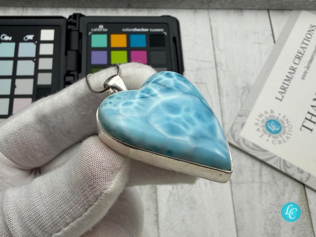 Large AAA Larimar Heart Pendant | Sterling SIlver - Larimar Creations