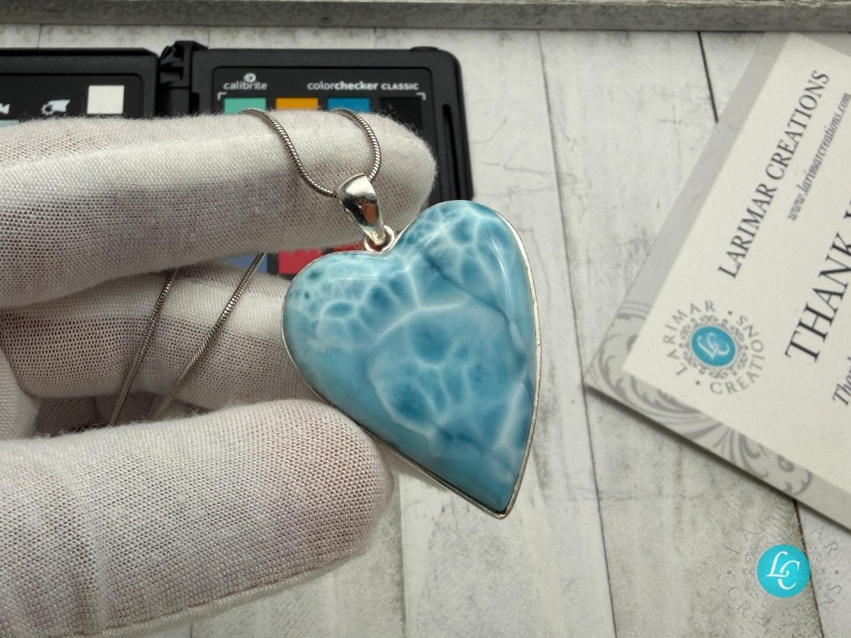 Large AAA Larimar Heart Pendant | Sterling SIlver - Larimar Creations