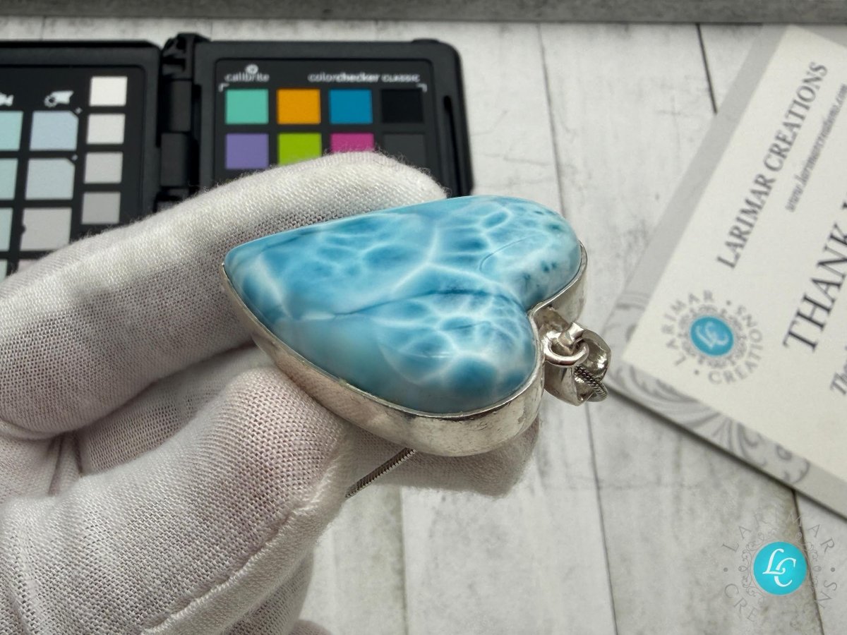 Large AAA Larimar Heart Pendant | Sterling SIlver - Larimar Creations