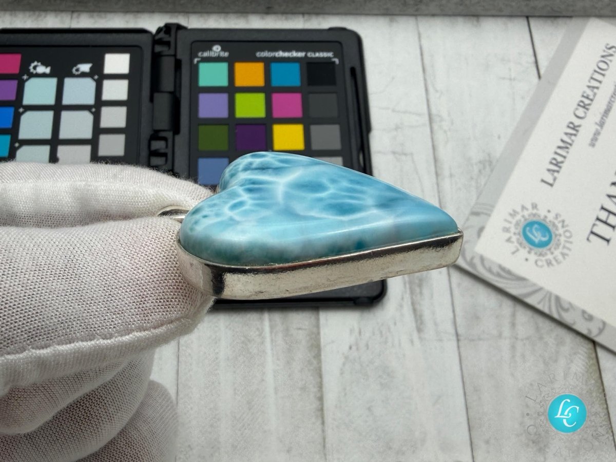 Large AAA Larimar Heart Pendant | Sterling SIlver - Larimar Creations