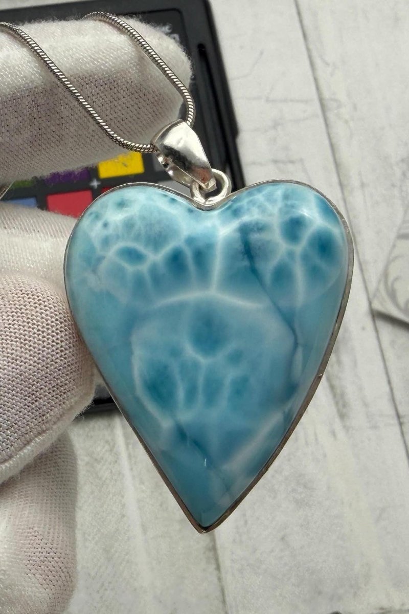 Large AAA Larimar Heart Pendant | Sterling SIlver - Larimar Creations