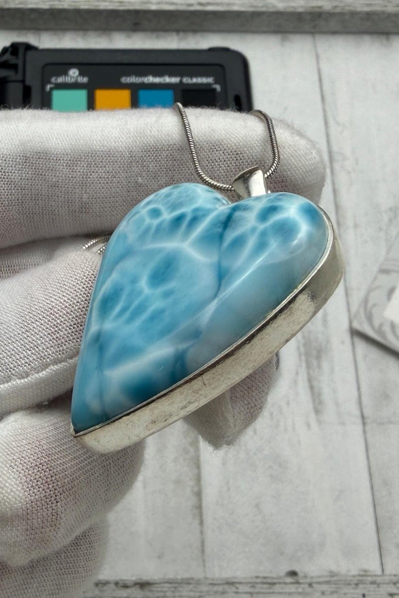 Large AAA Larimar Heart Pendant | Sterling SIlver - Larimar Creations