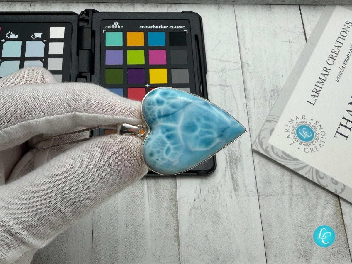 Large AAA Larimar Heart Pendant | Sterling SIlver - Larimar Creations