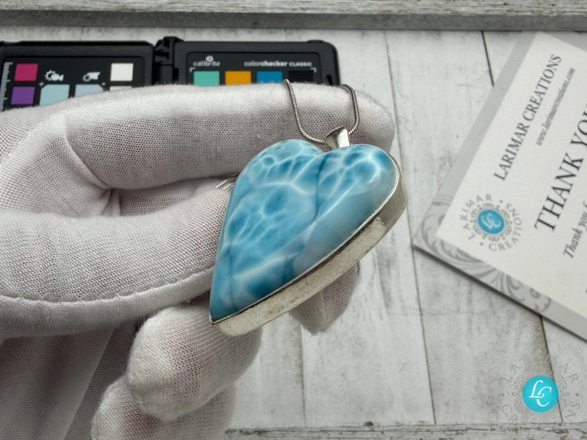 Large AAA Larimar Heart Pendant | Sterling SIlver - Larimar Creations