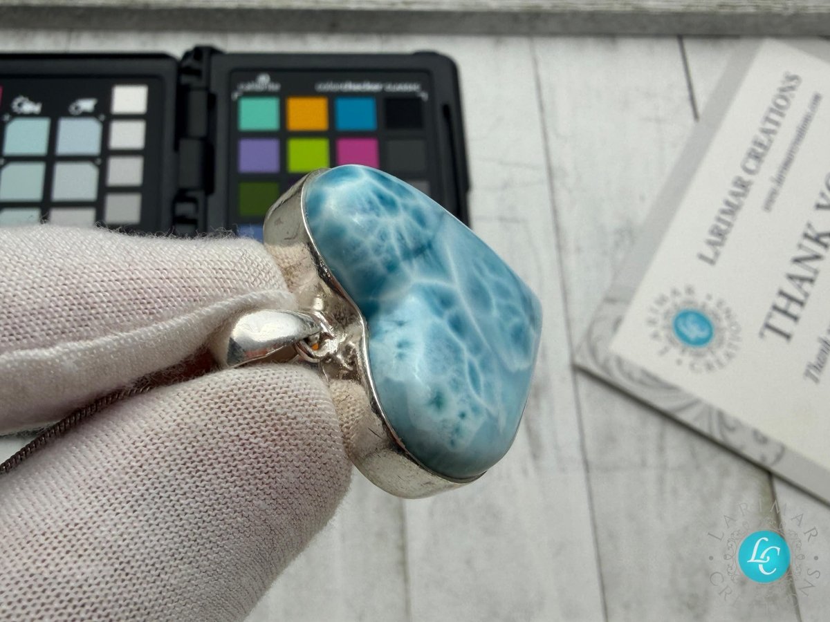 Large AAA Larimar Heart Pendant | Sterling SIlver - Larimar Creations