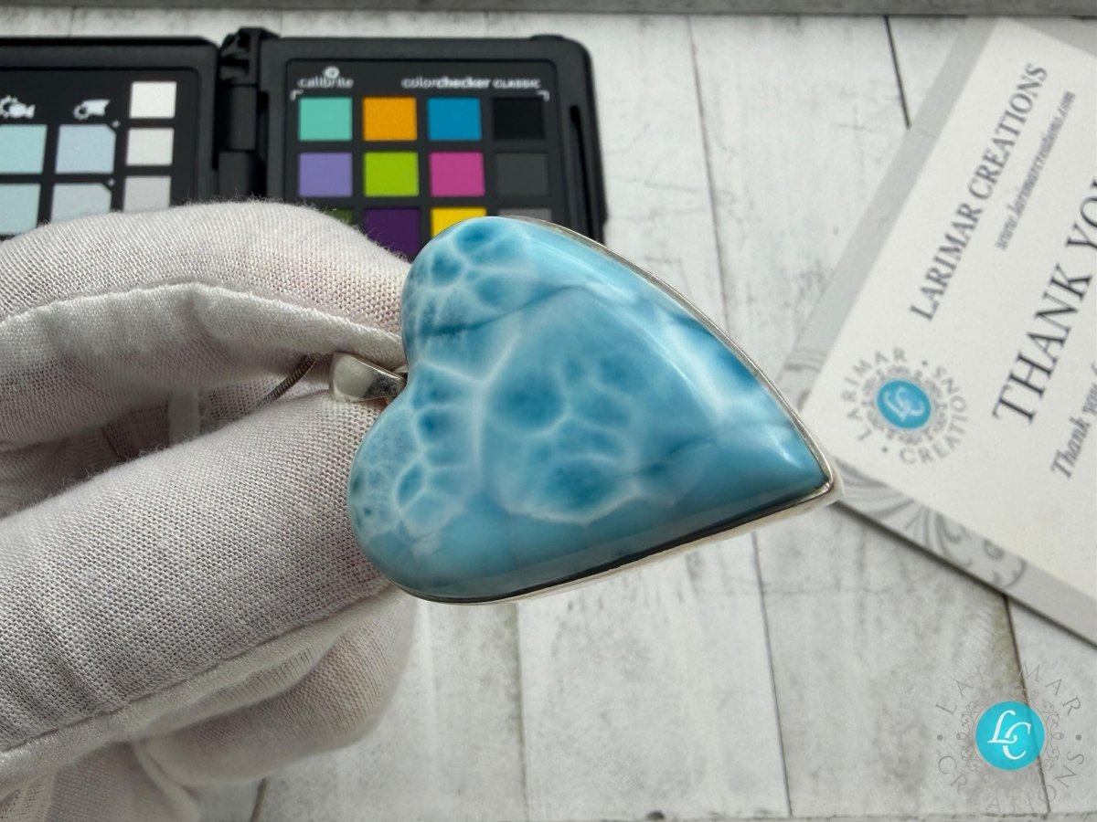 Large AAA Larimar Heart Pendant | Sterling SIlver - Larimar Creations