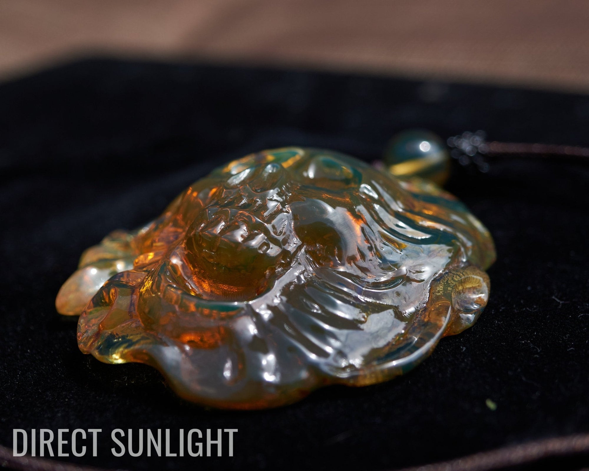 Large Hand - Carved Green Dominican Amber Skull Necklace | Artisan Pendant - Larimar Creations