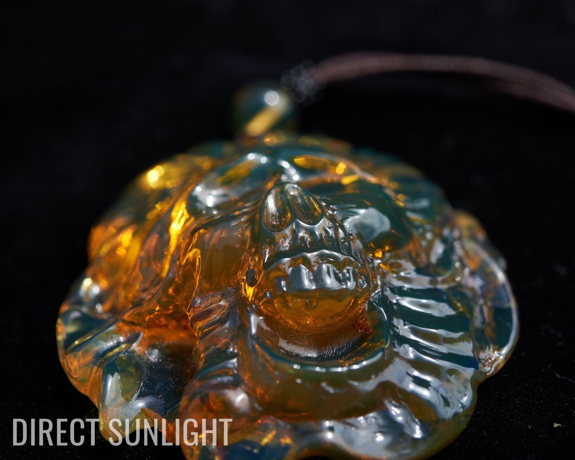 Large Hand - Carved Green Dominican Amber Skull Necklace | Artisan Pendant - Larimar Creations