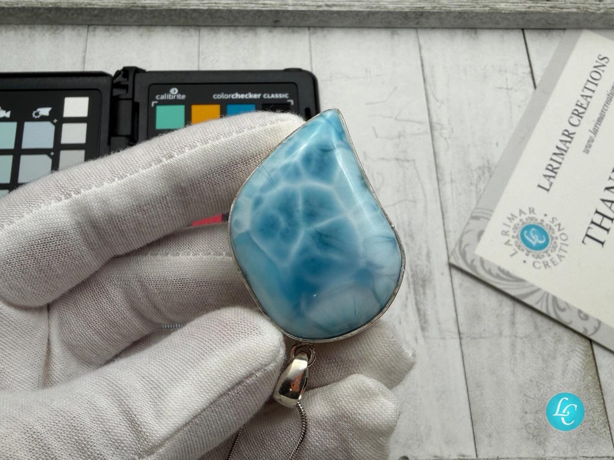 Large Larimar Freeform Pendant Necklace | Sterling Silver - Larimar Creations
