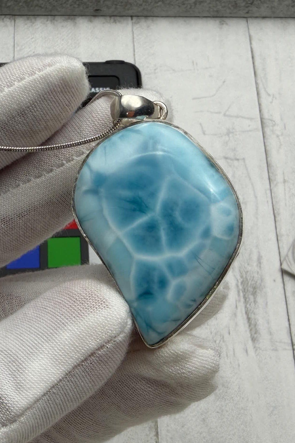 Large Larimar Freeform Pendant Necklace | Sterling Silver - Larimar Creations