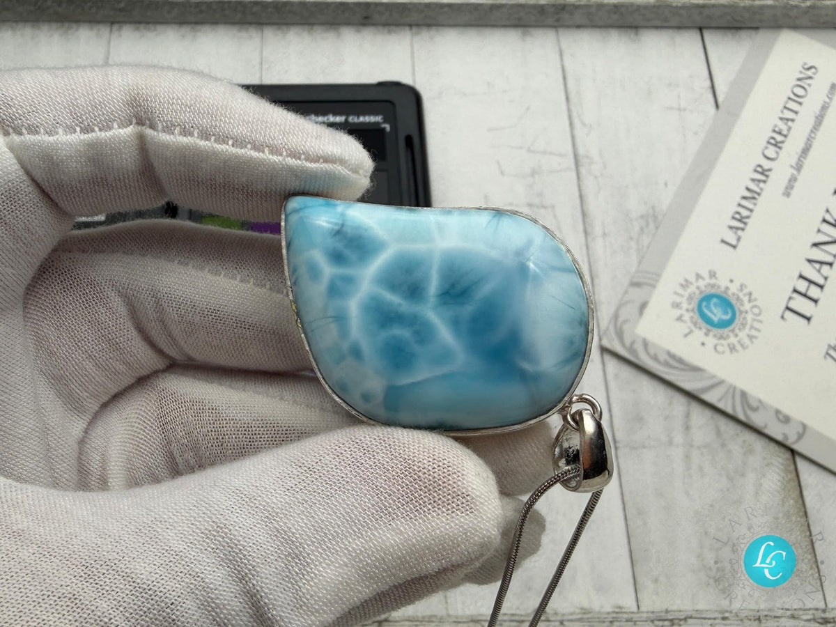 Large Larimar Freeform Pendant Necklace | Sterling Silver - Larimar Creations