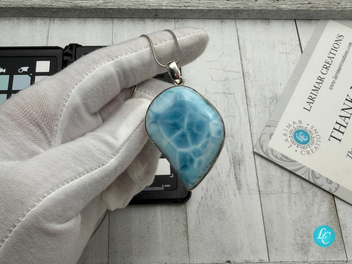 Large Larimar Freeform Pendant Necklace | Sterling Silver - Larimar Creations