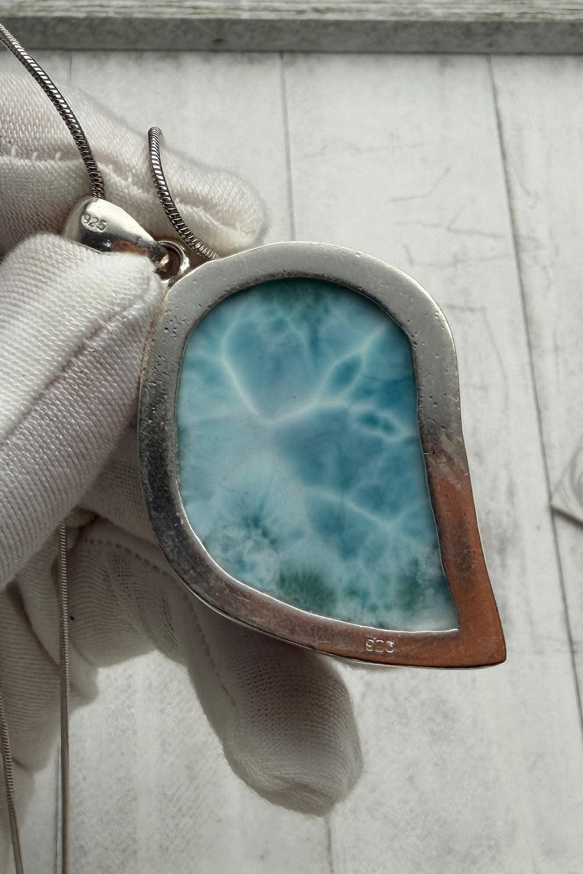 Large Larimar Freeform Pendant Necklace | Sterling Silver - Larimar Creations
